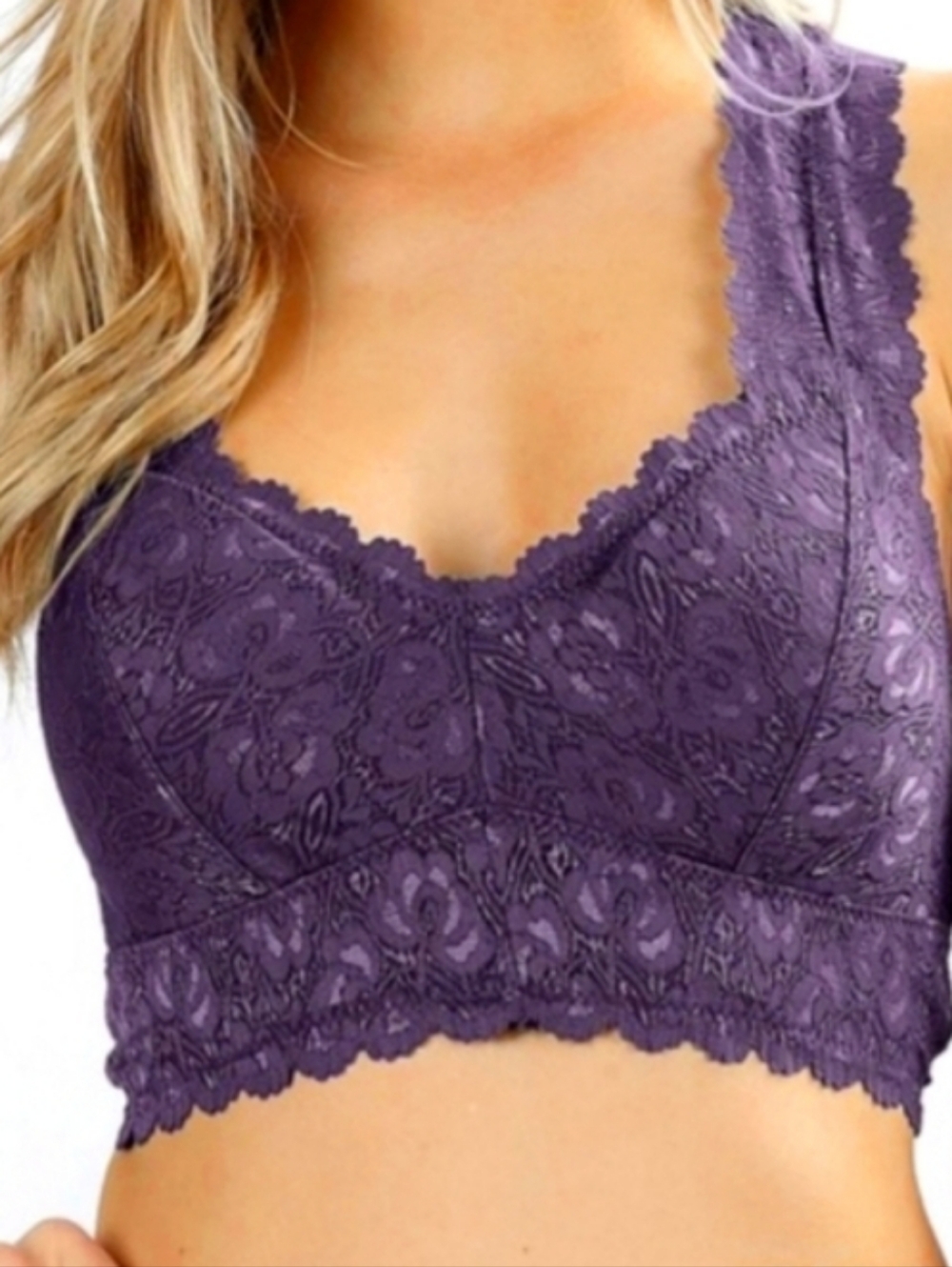 Zenana Outfitters Scalloped Lace Racerback Padded Bralette Dk Purple